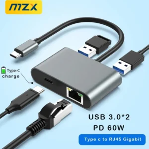 USB-C Ethernet Adapter – Gigabit LAN, Fast Charging & USB Hub (Universal Compatibility)
