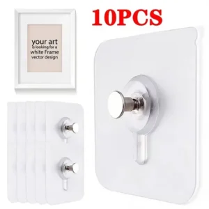 10-Piece Heavy-Duty Adhesive Wall Hooks – No Drill Waterproof Hanging Hooks for Home & Bathroom