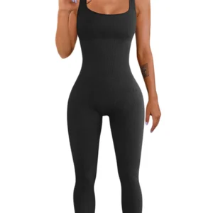 Women Sleeveless Bodycon Jumpsuit Summer Solid Color U-neck Romper Pants Streetwear Clubwear