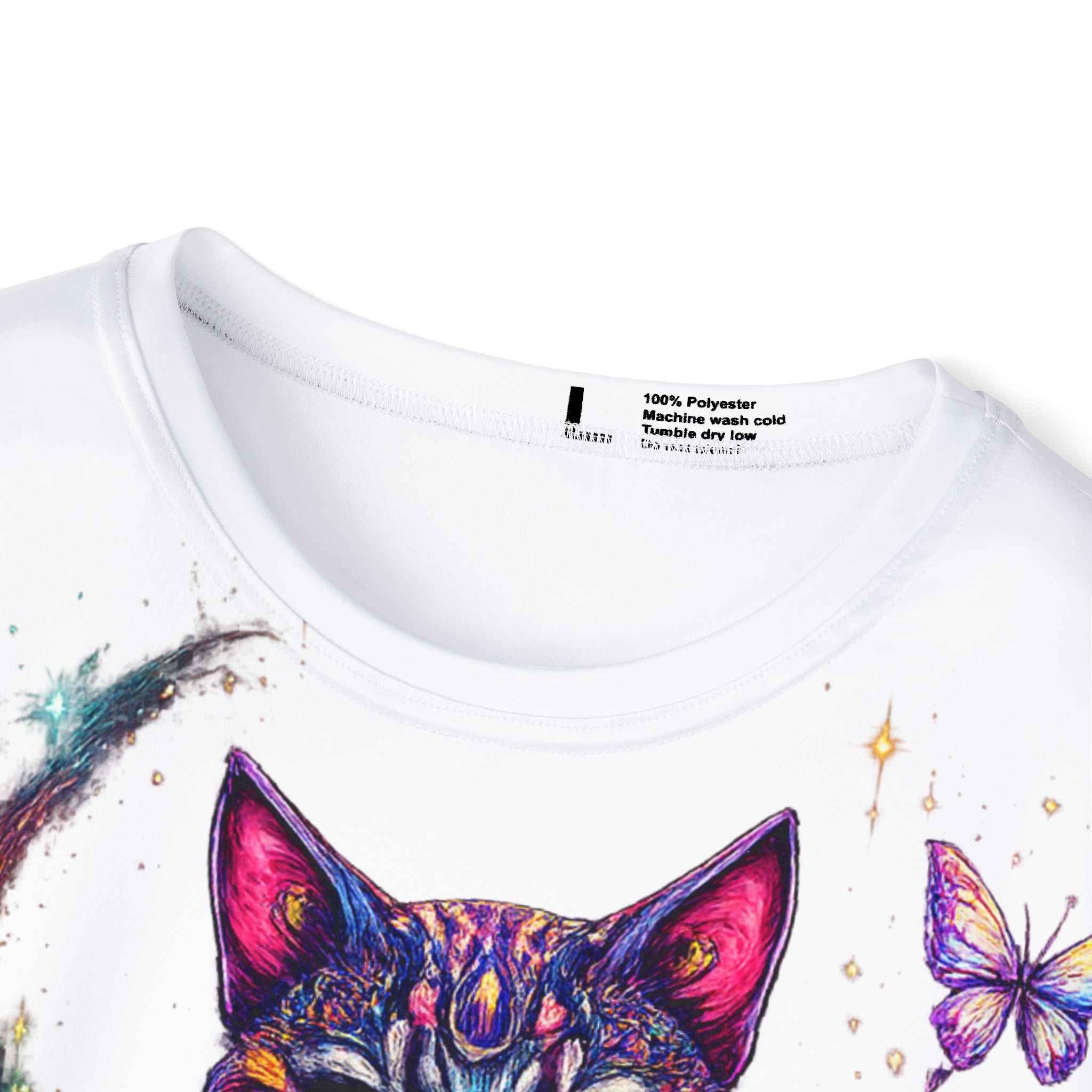 Mystic Cat Floral Graphic T-Shirt – Psychedelic Fantasy Art - Image 3
