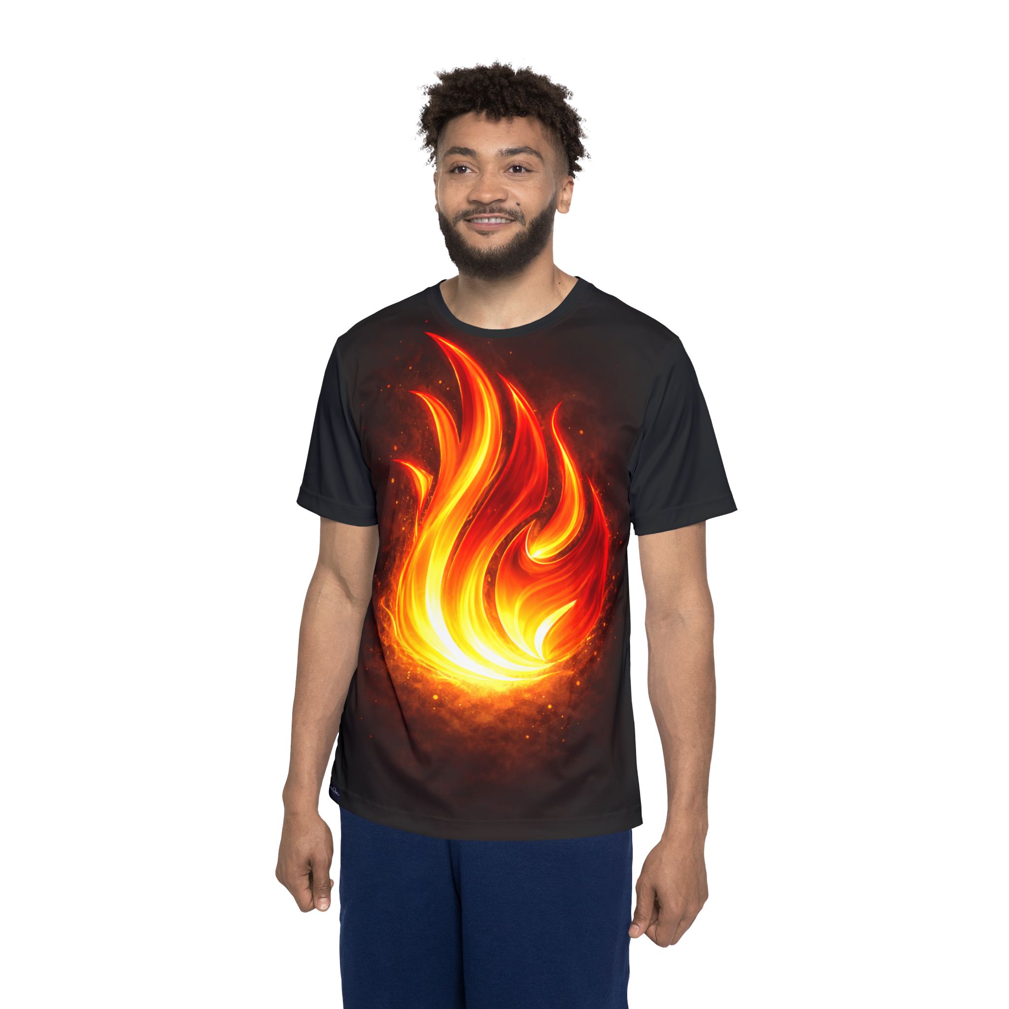 Flaming Fire Men's Sports Jersey — Bold All-Over-Print Athletic Tee - Image 4