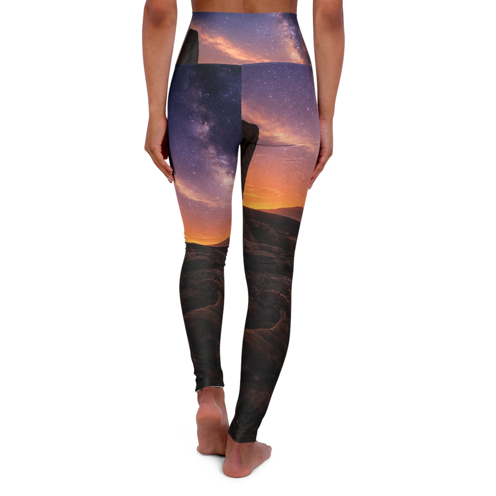 Yoga Leggings - High Waisted Sunset Milky Way Landscape Print - Image 2