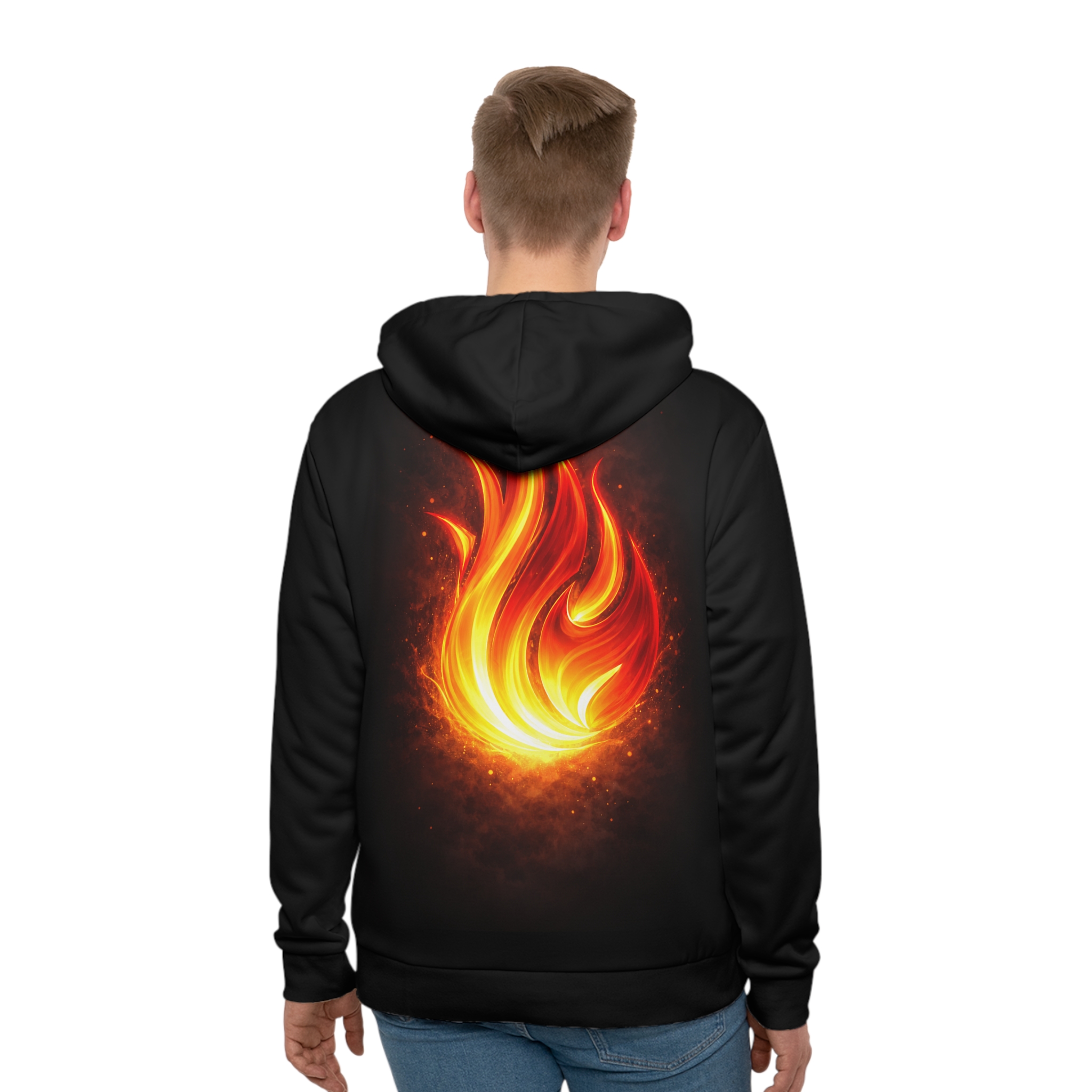 Flame Emblem Hoodie — Minimal Black Fire Back Print - Image 3