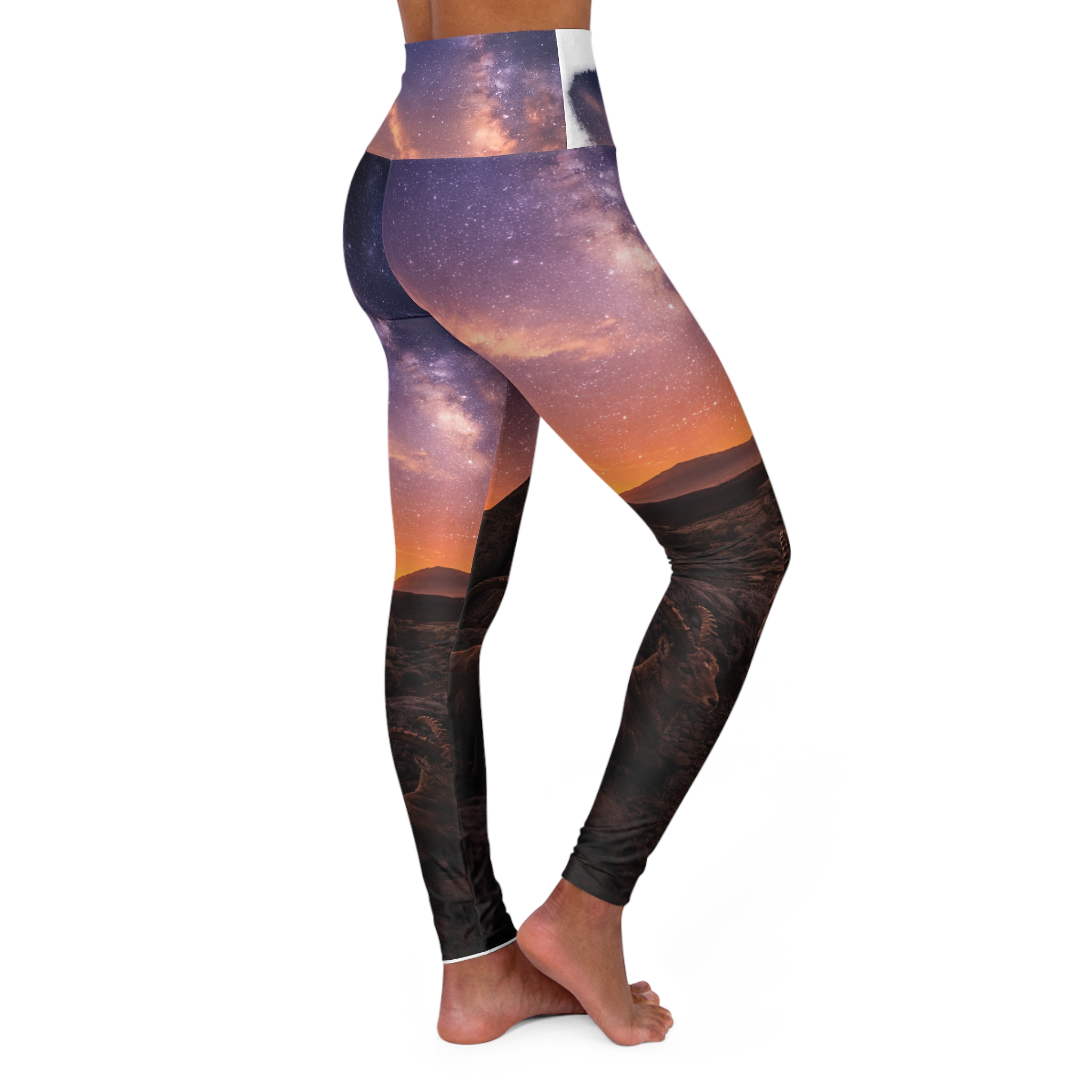 Yoga Leggings - High Waisted Sunset Milky Way Landscape Print - Image 4
