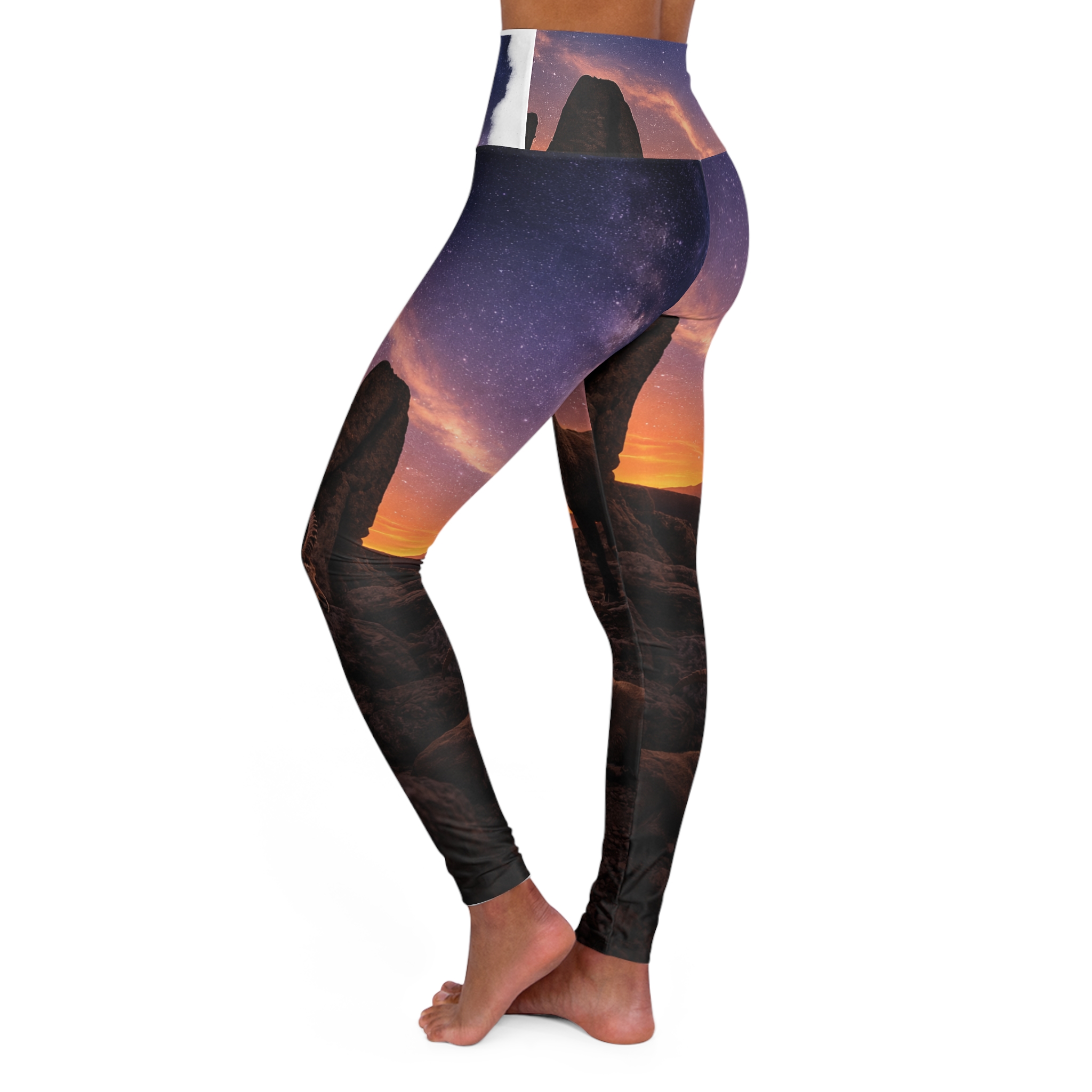Yoga Leggings - High Waisted Sunset Milky Way Landscape Print - Image 3
