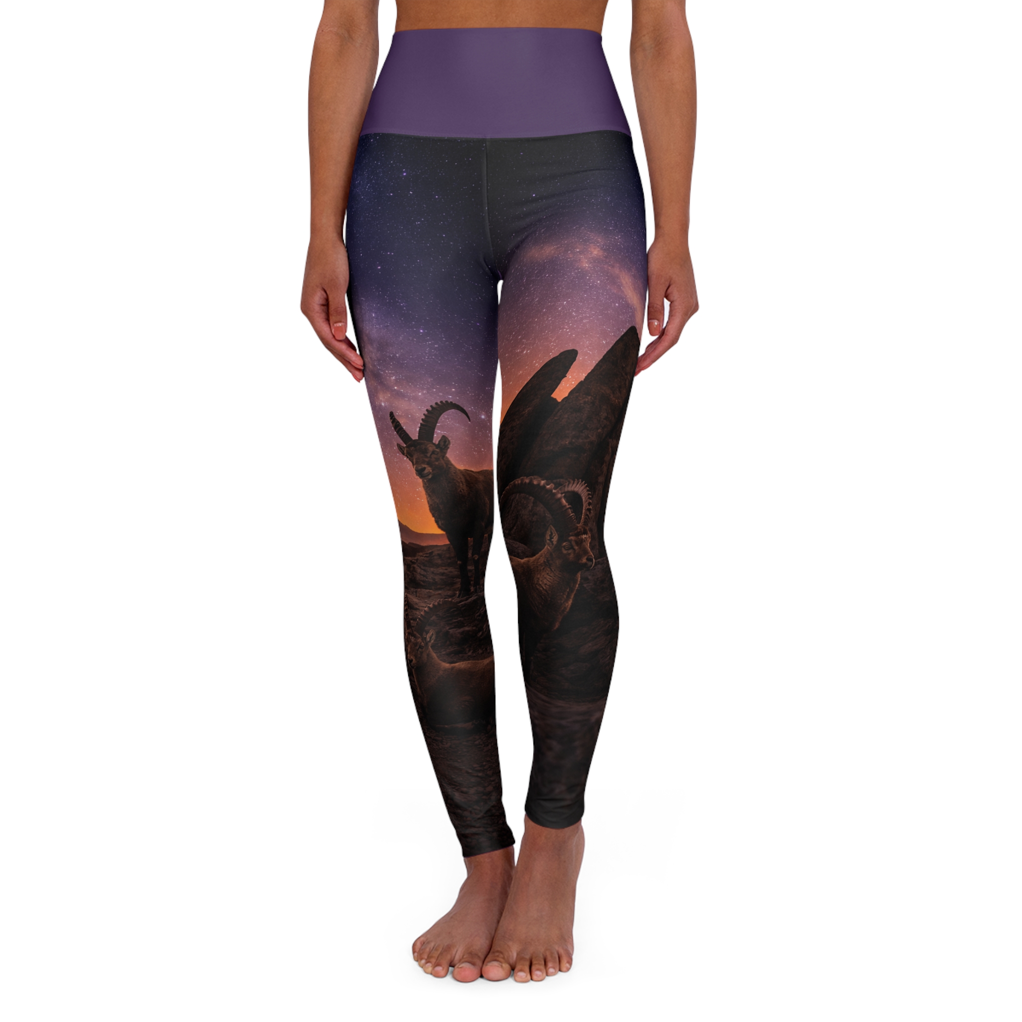 Capricorn Constellation High-Waist Yoga Leggings — Sunset Goat Starry Sky Print
