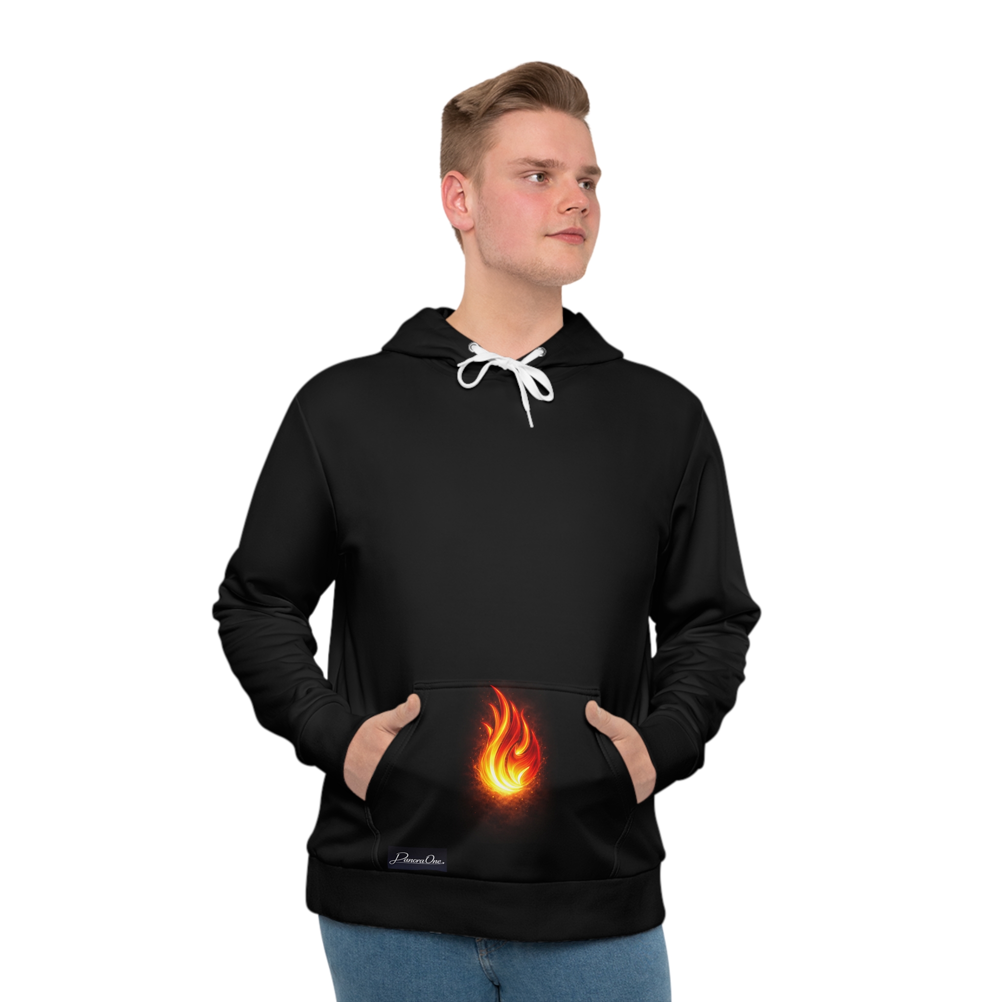 Flame Emblem Hoodie — Minimal Black Fire Back Print - Image 4