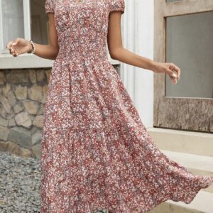 Blossom Chic V-Neck Floral Dress for Women – Soft Breathable Casual Summer Midi Dress