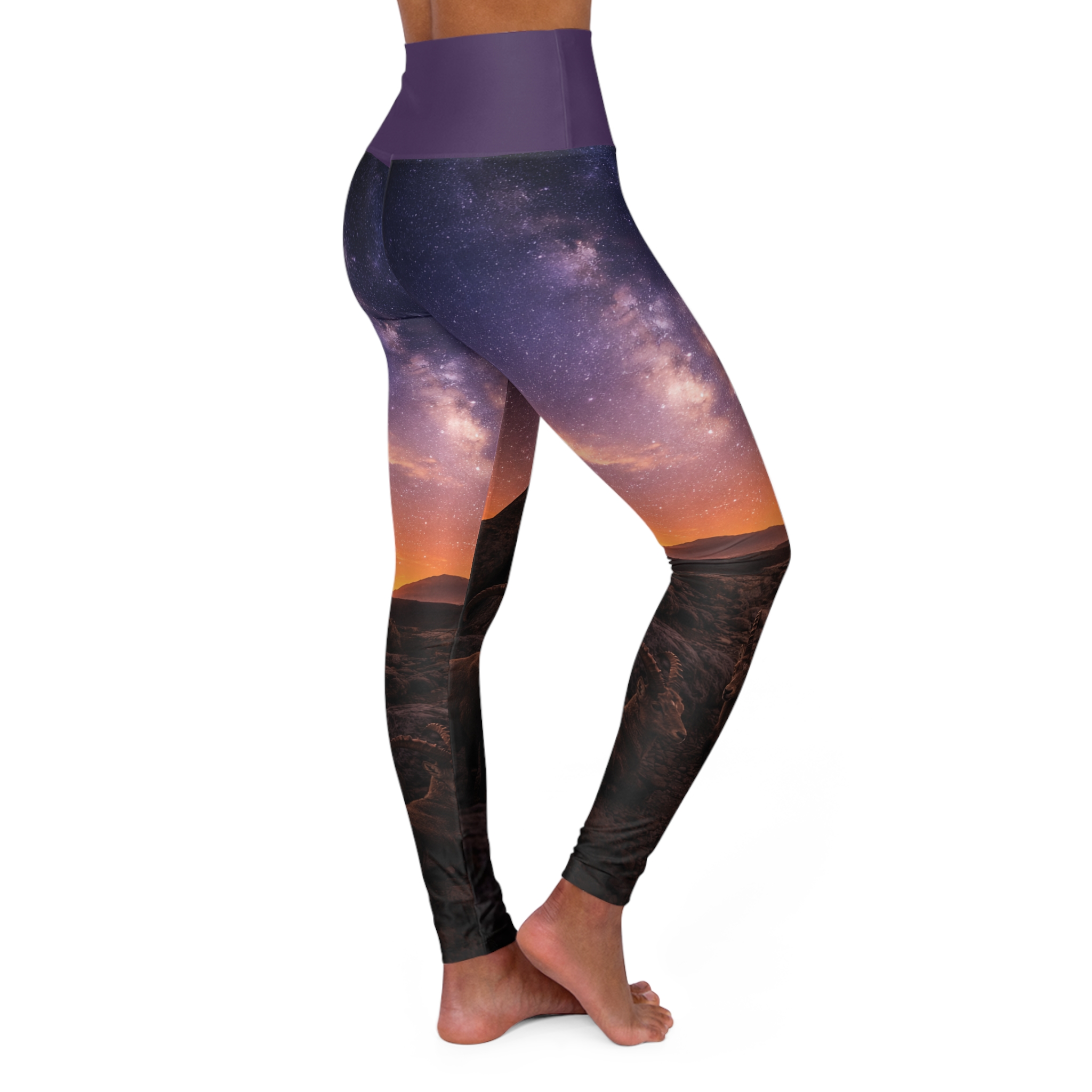 Capricorn Constellation High-Waist Yoga Leggings — Sunset Goat Starry Sky Print - Image 4