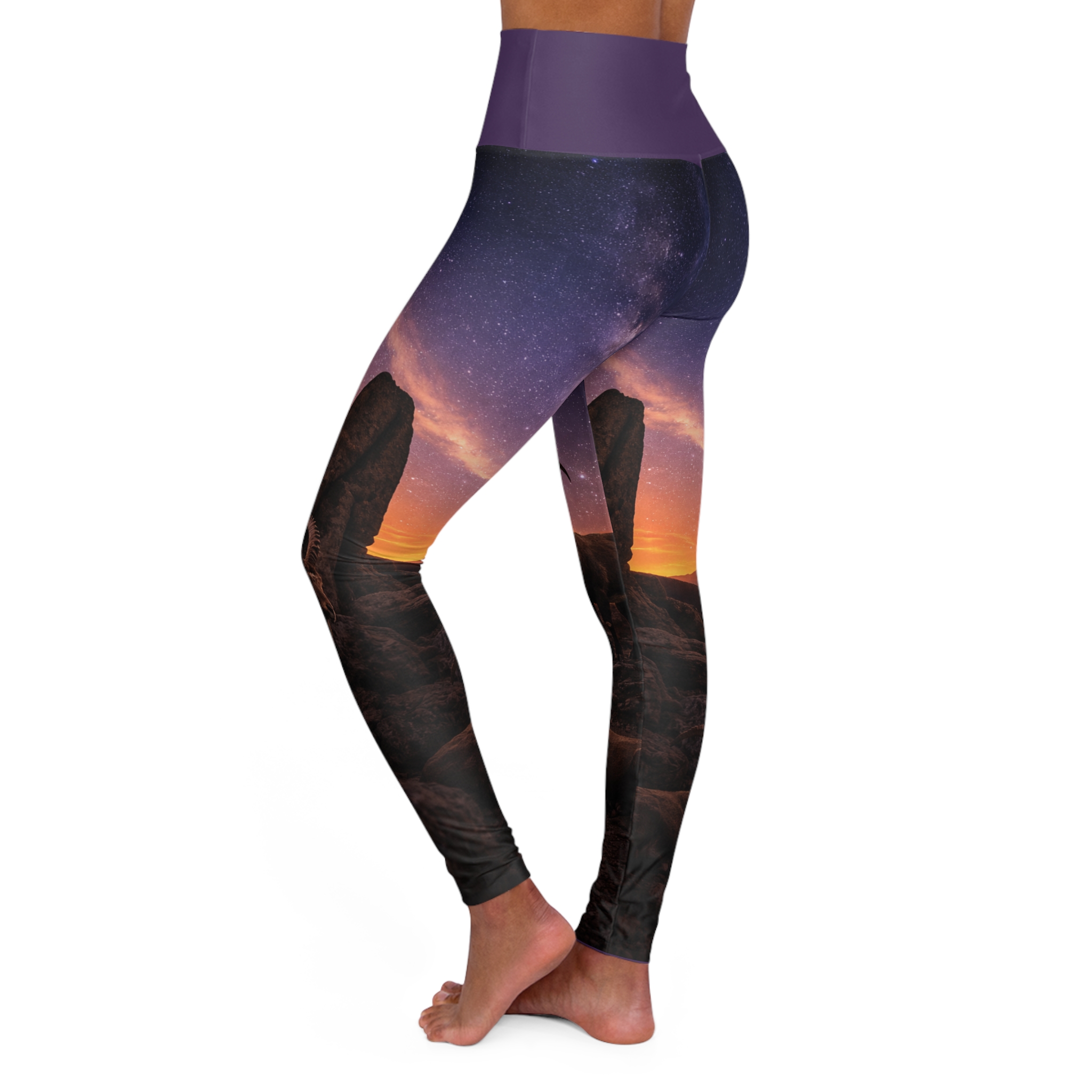 Capricorn Constellation High-Waist Yoga Leggings — Sunset Goat Starry Sky Print - Image 3