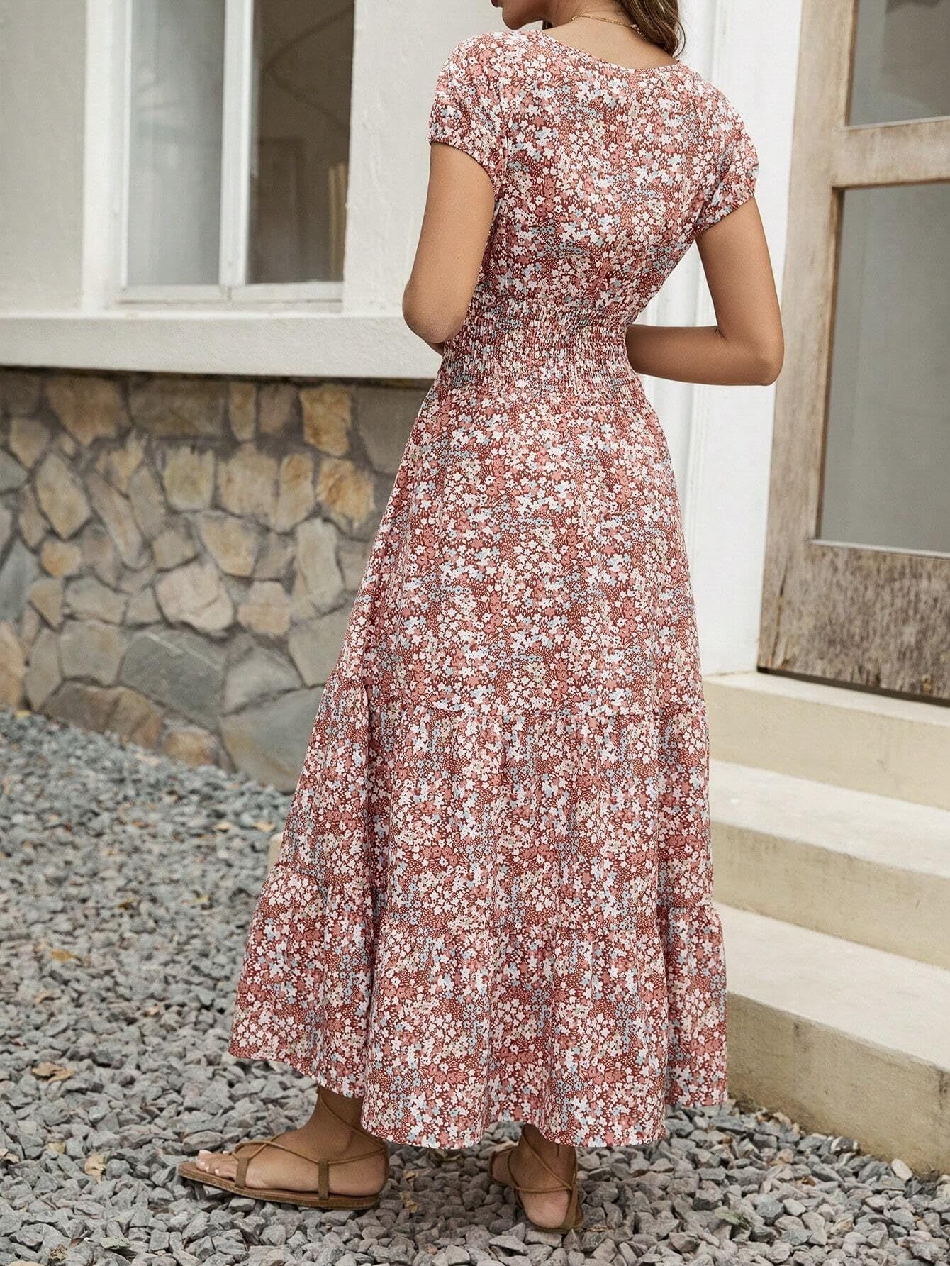 Blossom Chic V-Neck Floral Dress for Women – Soft Breathable Casual Summer Midi Dress - Image 7