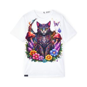 Mystic Cat Floral Graphic T-Shirt – Psychedelic Fantasy Art