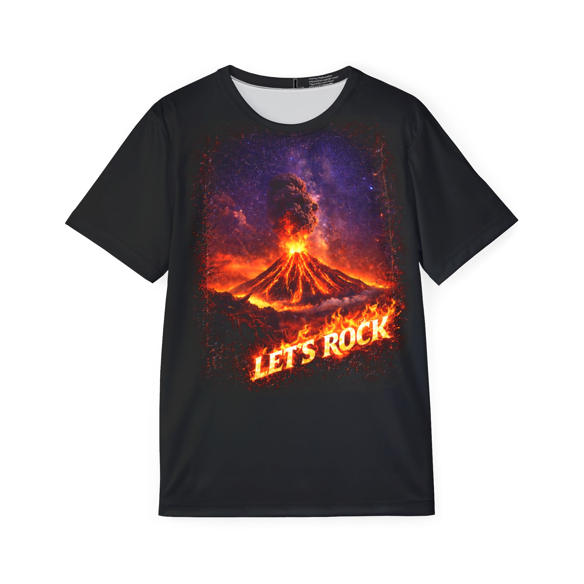 Men’s Heavy Metal Volcano Graphic Tee – “Let’s Rock” Flame Design