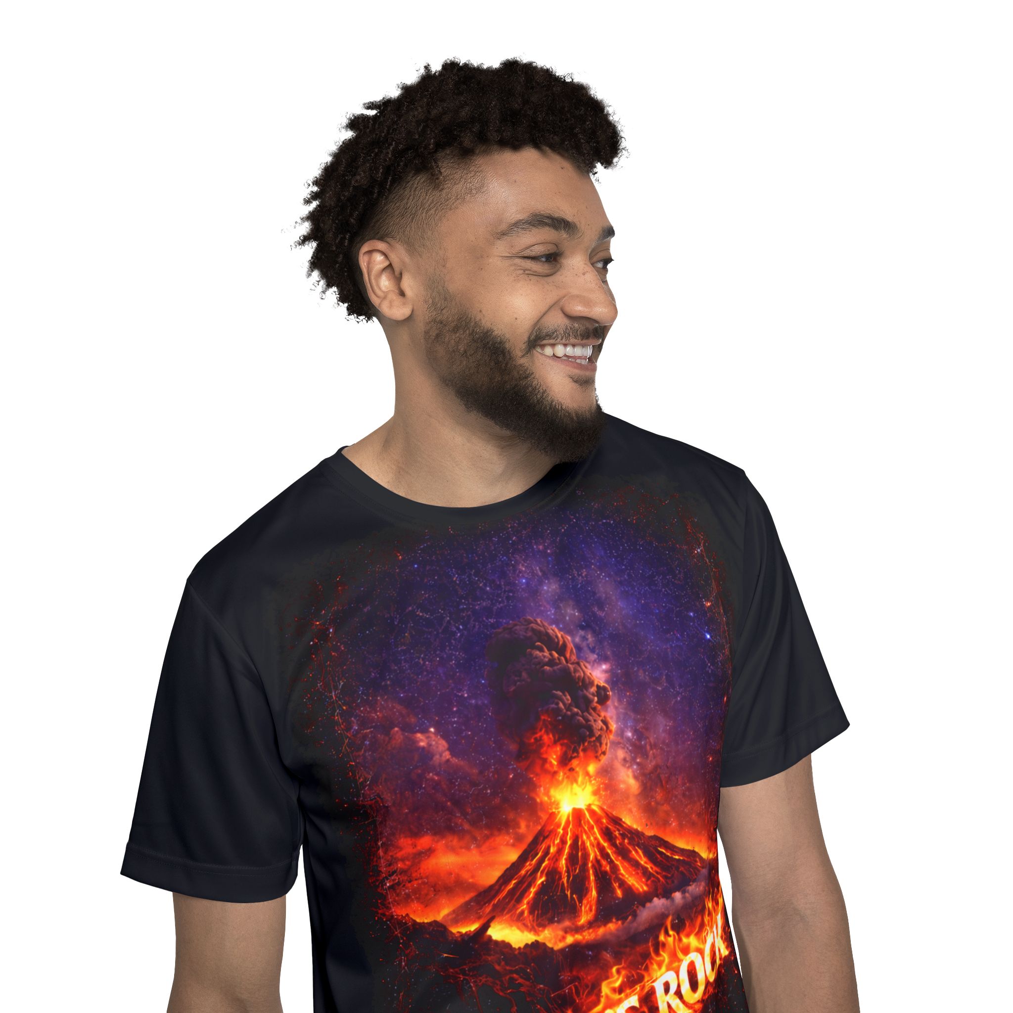 Men’s Heavy Metal Volcano Graphic Tee – “Let’s Rock” Flame Design - Image 5