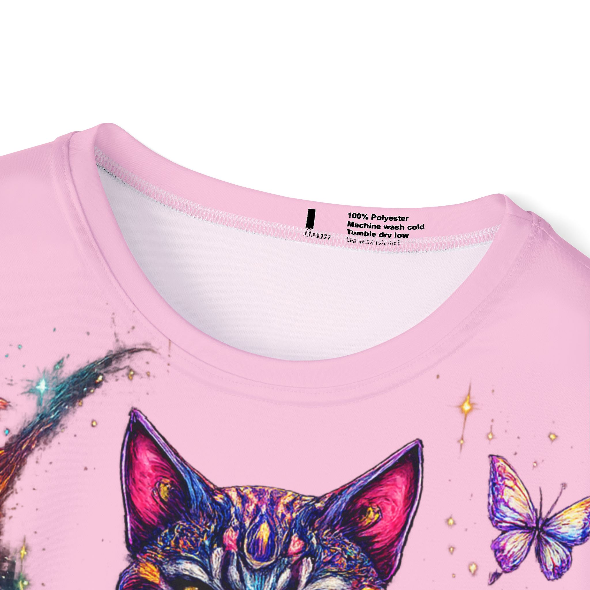 Mystic Cat Floral Graphic T-Shirt – Psychedelic Fantasy Art - Image 4