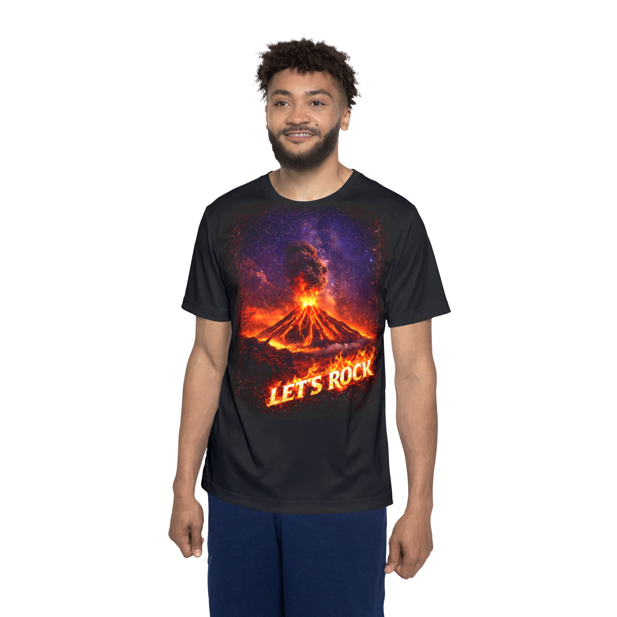 Men’s Heavy Metal Volcano Graphic Tee – “Let’s Rock” Flame Design - Image 4
