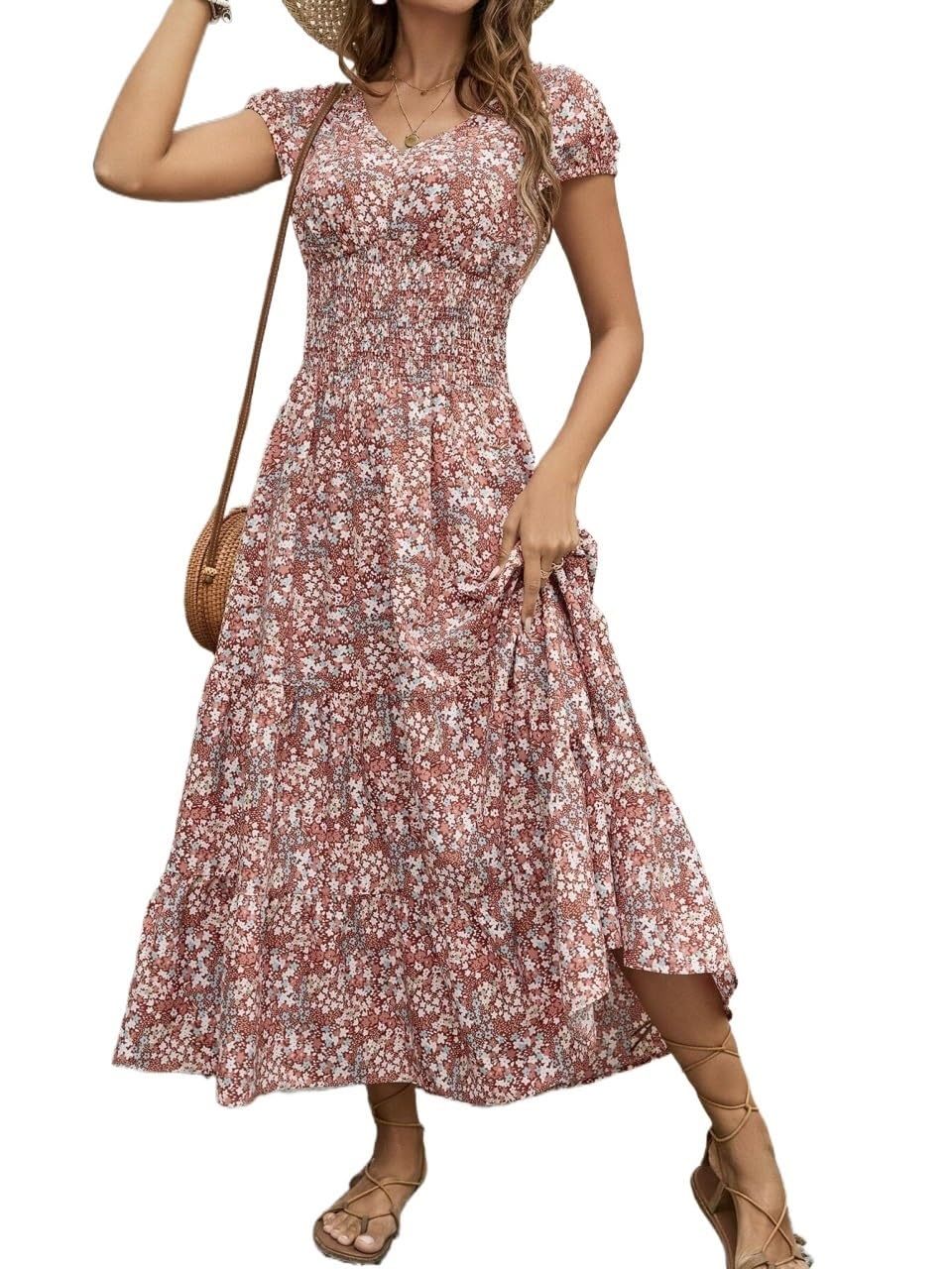 Blossom Chic V-Neck Floral Dress for Women – Soft Breathable Casual Summer Midi Dress - Image 6
