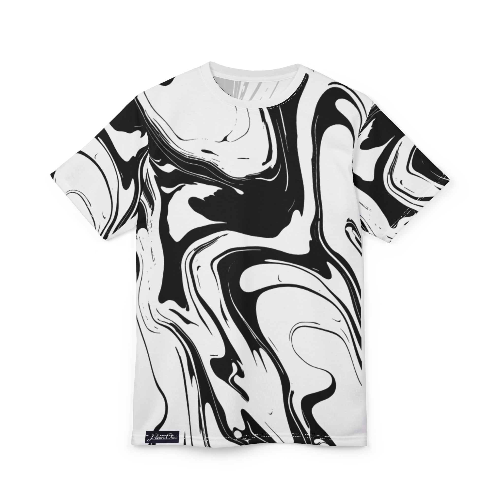 Marble Swirl Tee — Black & White All-Over Print T-Shirt - Image 2