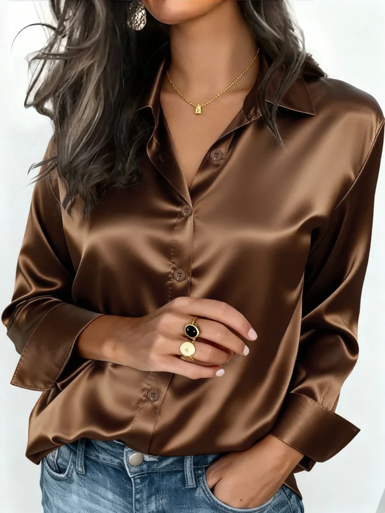 Women's Satin Button-Up Blouse