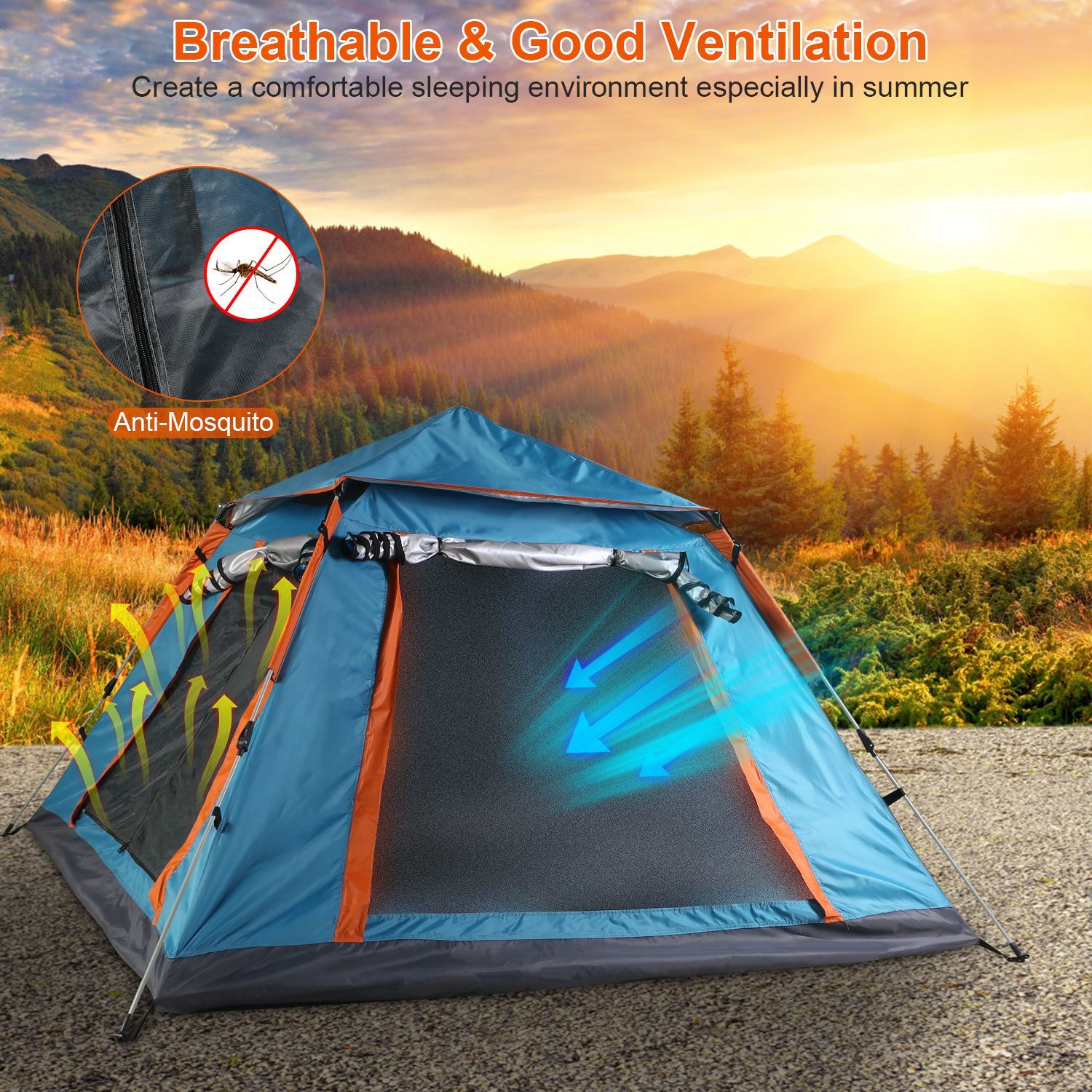 1Pc 4-5 Person Camping Tent With 2 Mosquito Nets Windows Carry Bag Waterproof 7.05x7.05x4.46ft For Hiking Climbing Adventure Fishing Fedex Shipping - Image 8