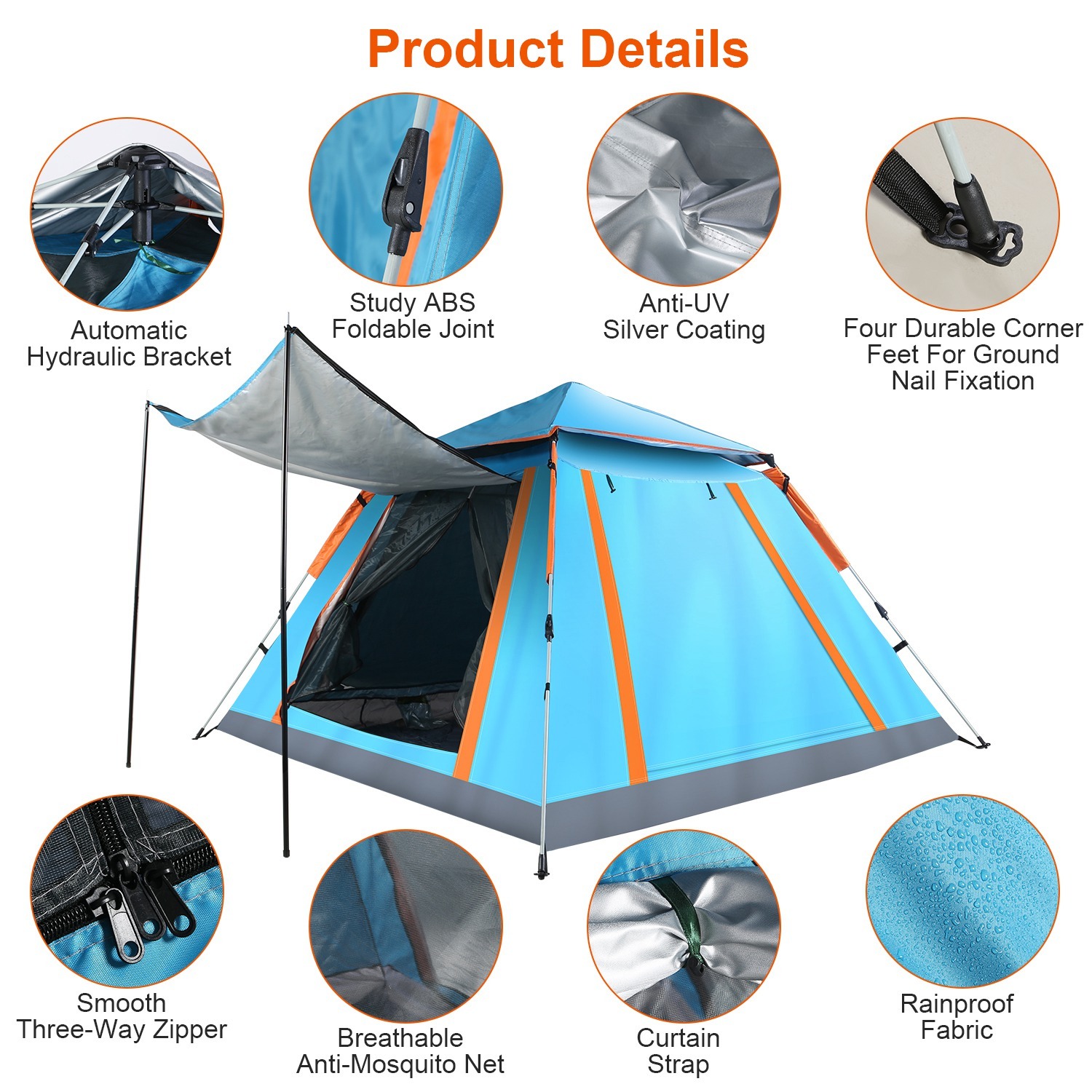 1Pc 4-5 Person Camping Tent With 2 Mosquito Nets Windows Carry Bag Waterproof 7.05x7.05x4.46ft For Hiking Climbing Adventure Fishing Fedex Shipping - Image 9