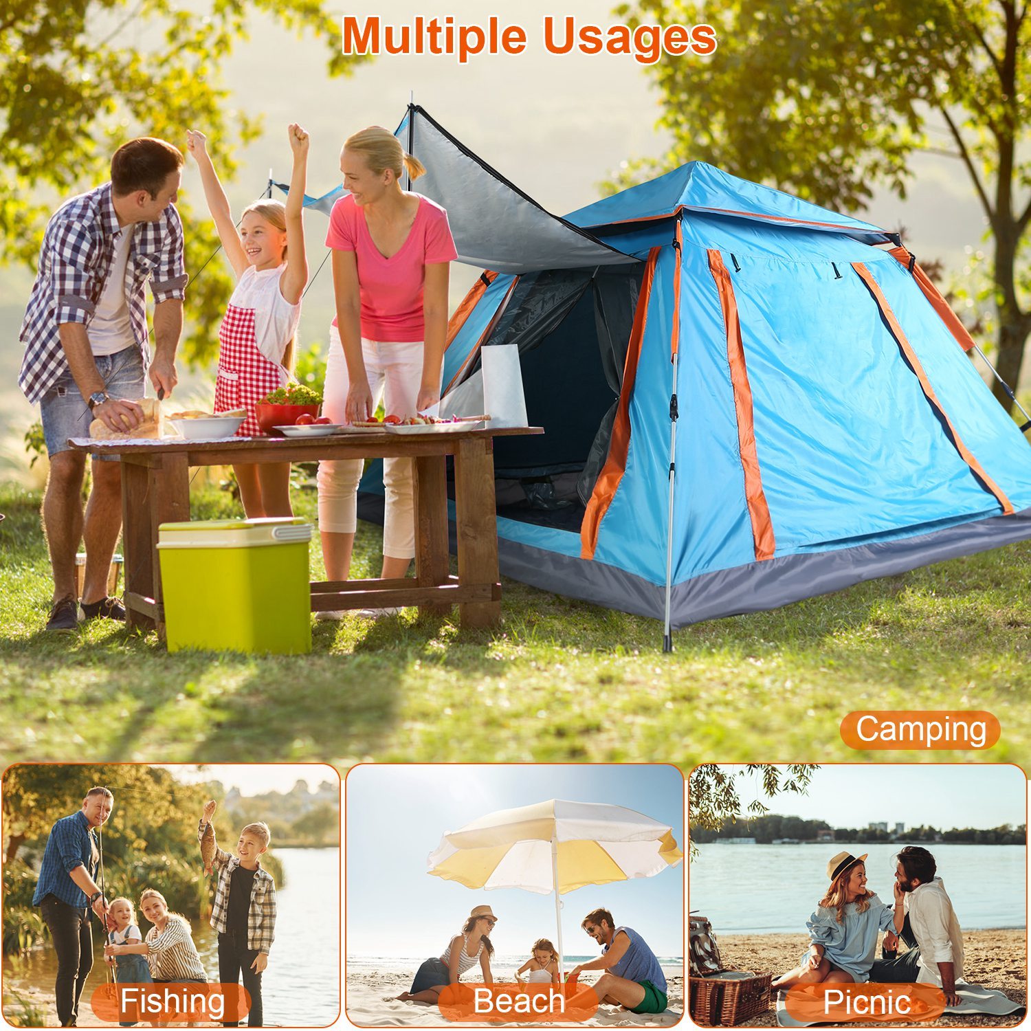 1Pc 4-5 Person Camping Tent With 2 Mosquito Nets Windows Carry Bag Waterproof 7.05x7.05x4.46ft For Hiking Climbing Adventure Fishing Fedex Shipping - Image 2