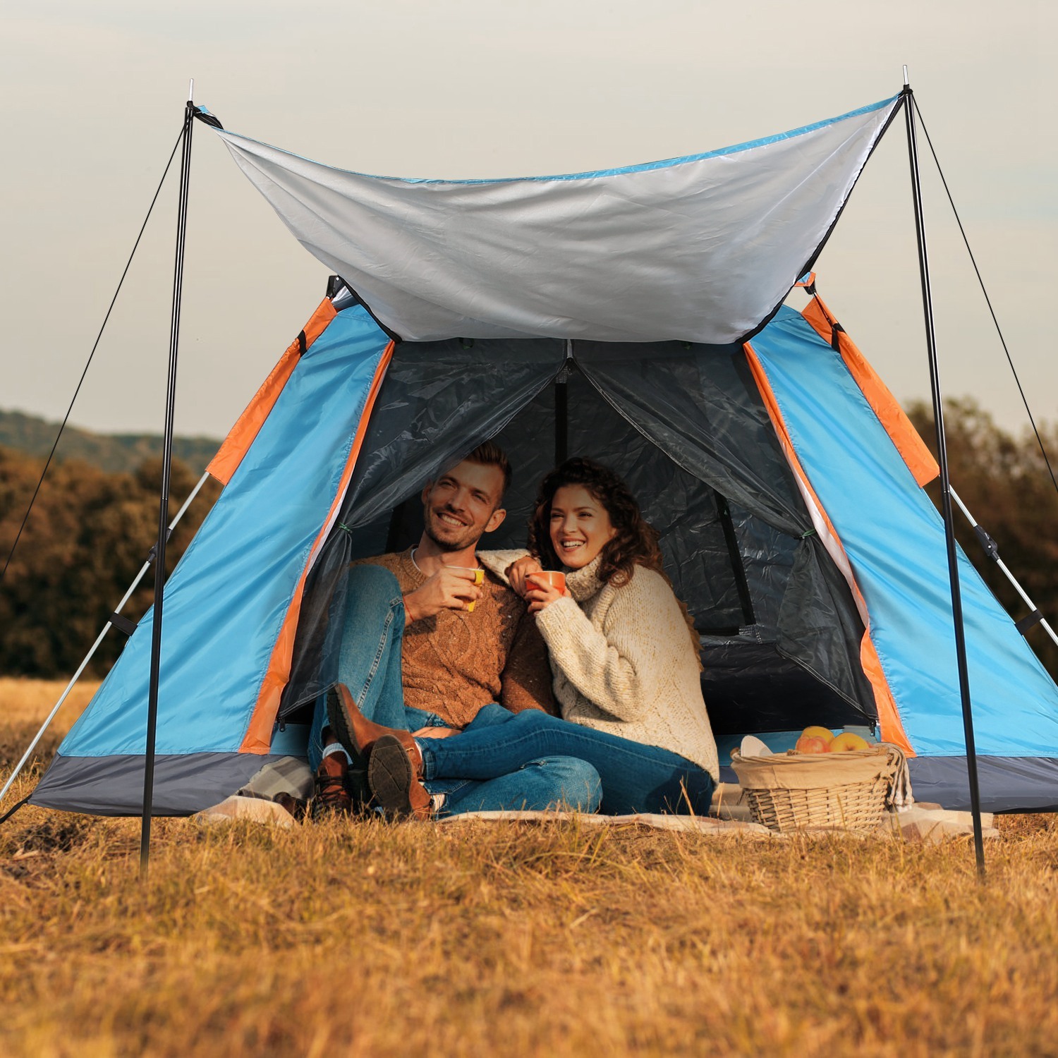 1Pc 4-5 Person Camping Tent With 2 Mosquito Nets Windows Carry Bag Waterproof 7.05x7.05x4.46ft For Hiking Climbing Adventure Fishing Fedex Shipping - Image 3