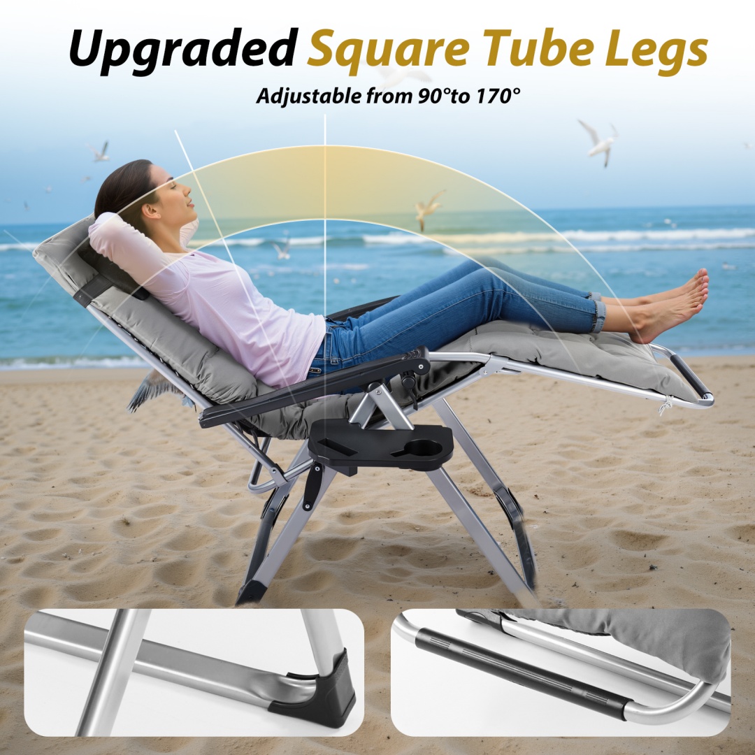 Zero Gravity Reclining Patio Chair with Cup Holder & Cushion - Image 7