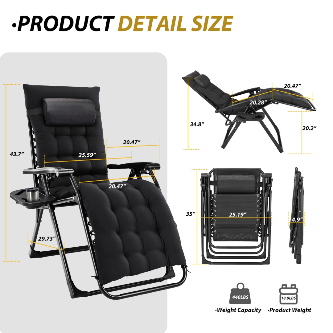 Zero Gravity Reclining Patio Chair with Cup Holder & Cushion - Image 5
