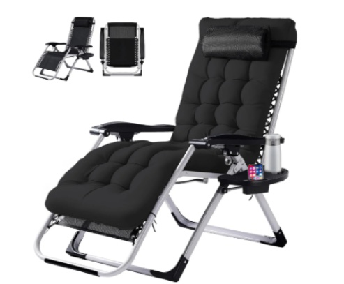 Zero Gravity Reclining Patio Chair with Cup Holder & Cushion - Image 4