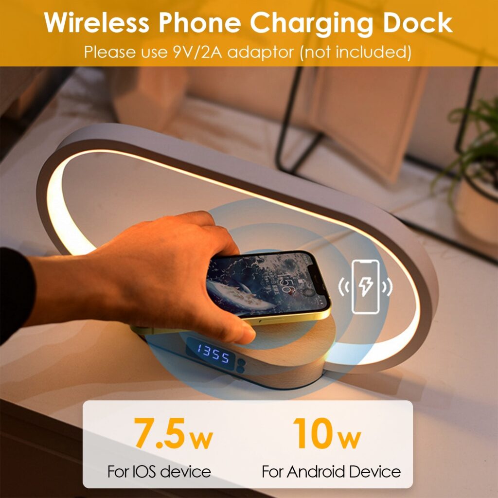 Wireless Charging Bedside Lamp with Clock