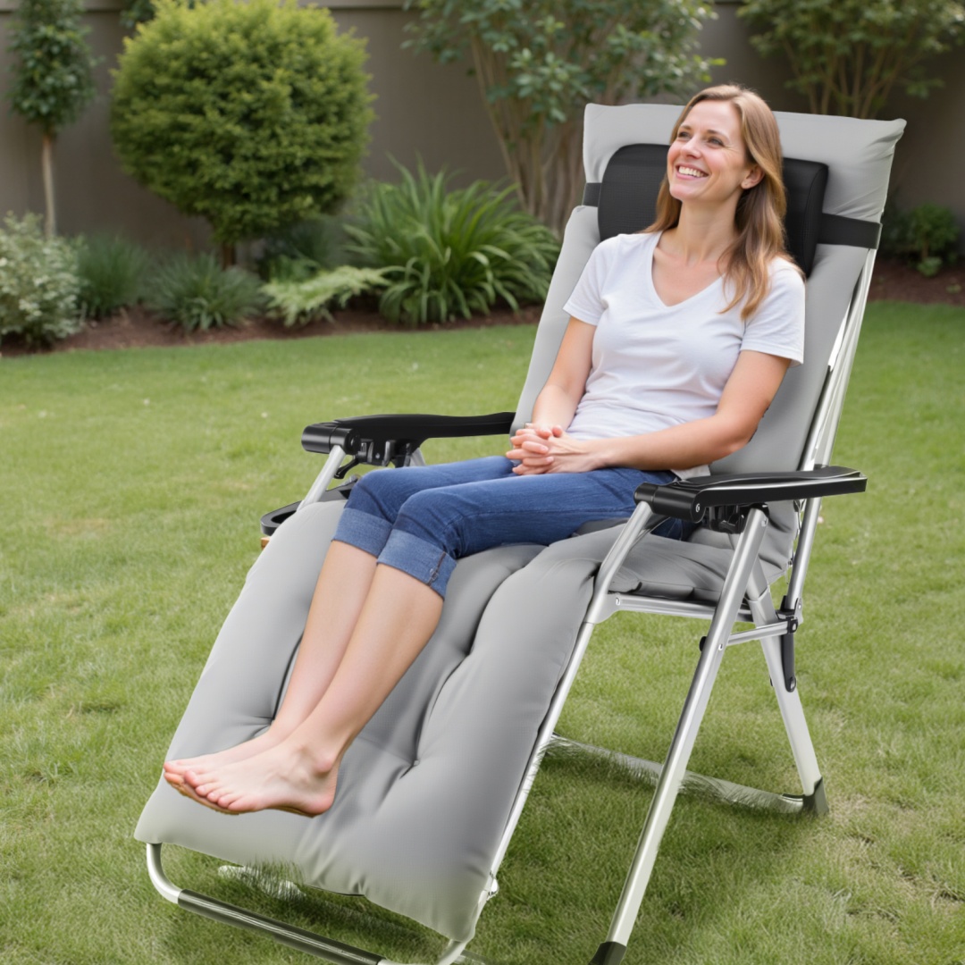 Zero Gravity Reclining Patio Chair with Cup Holder & Cushion - Image 9
