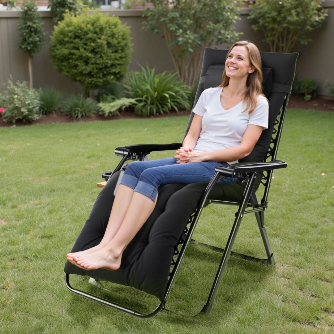 Zero Gravity Reclining Patio Chair with Cup Holder & Cushion - Image 2