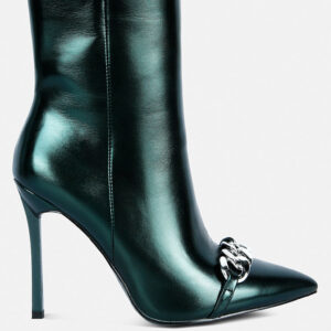 Firefly Metallic Chain Embellished Stiletto Ankle Boots