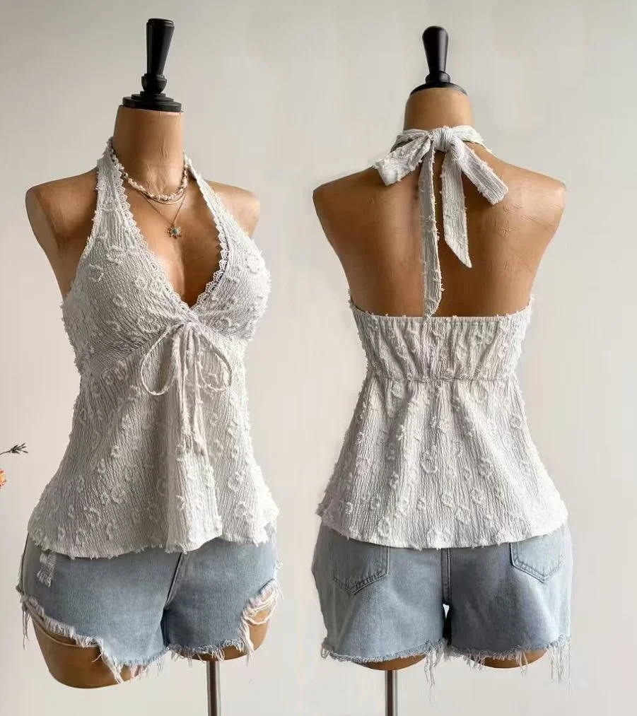Women's V-Neck Lace Strap Summer Top